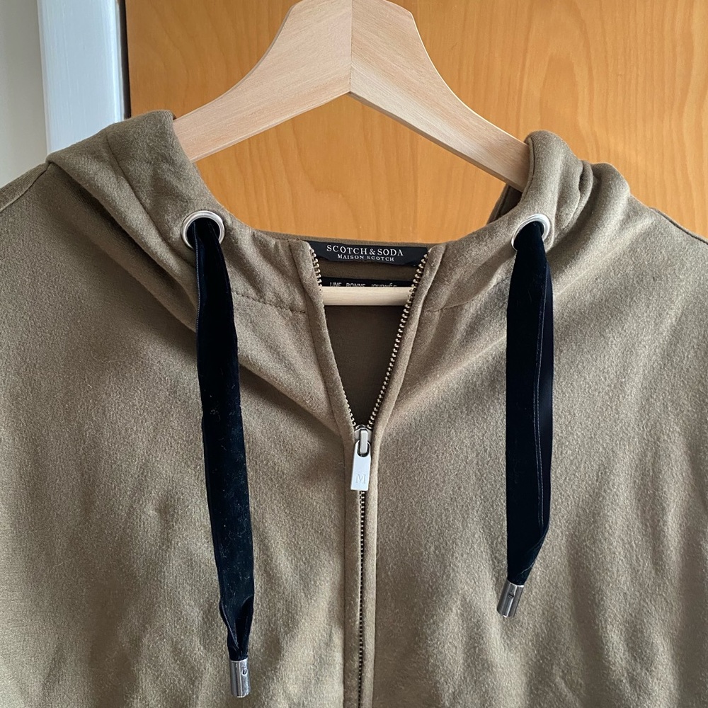 Scotch & Soda Women’s Olive Viscose Zip Velvet Drawstring Hoodie - Picture 2 of 4